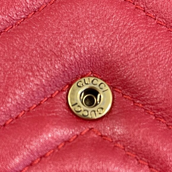 Gucci Calfskin Matelasse Super Mini GG Marmont Shoulder Bag - Red - Preowned - Picture 6 of 10